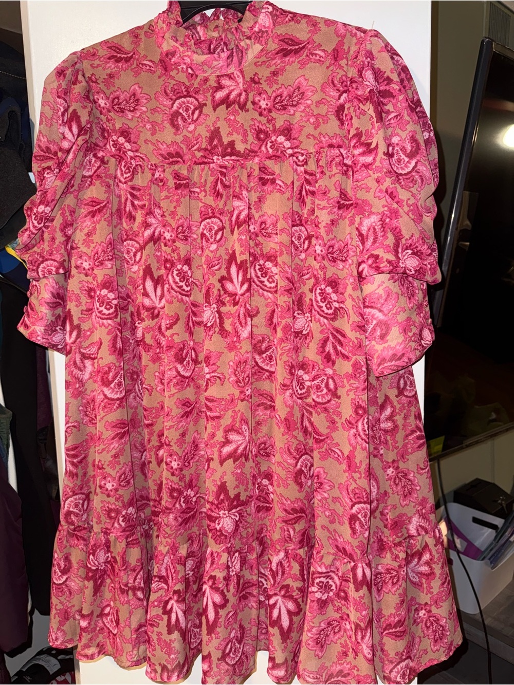 Plus size Boohoo Pink Floral Tiered Ruffle Dress